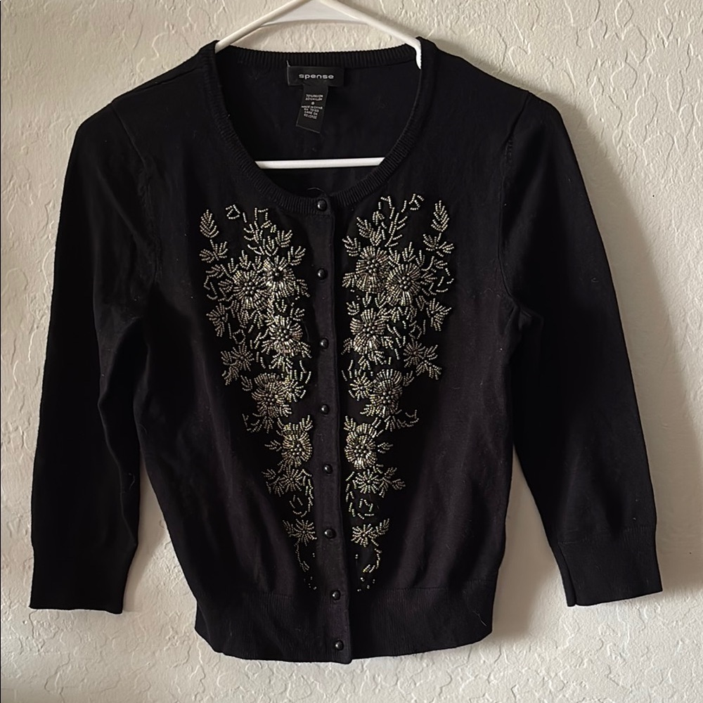 Spense Black Sweater with Silver Beaded Embroidery